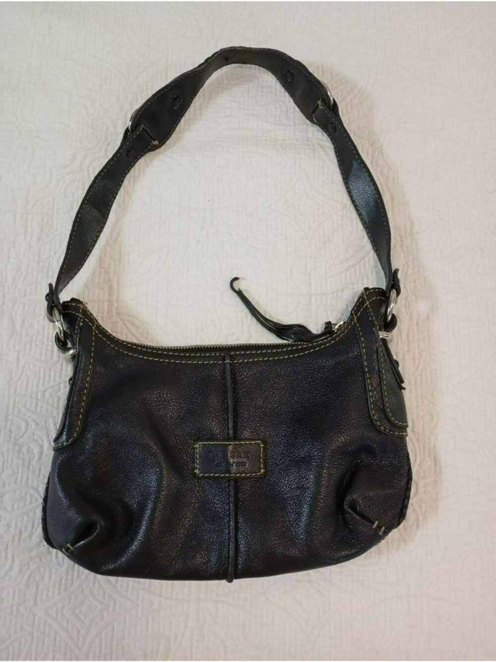 The Sak Black Leather Shoulder Bag With Contrast Stitching & Adjustable Strap